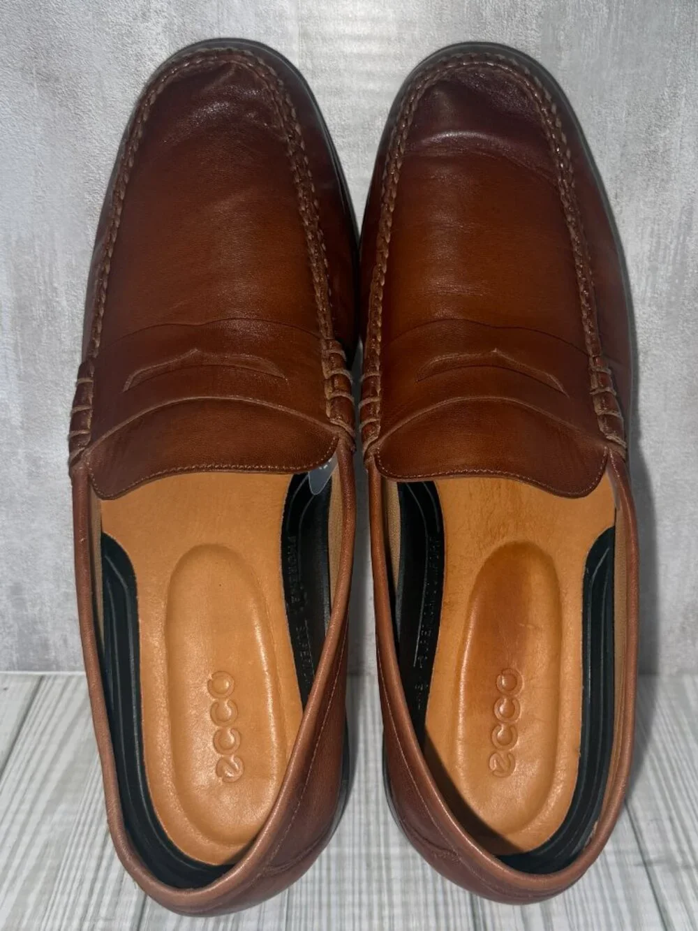 ECCO Mens 12 M Brown Leather Penny Loafers Phorene Comfort Made in Brazil